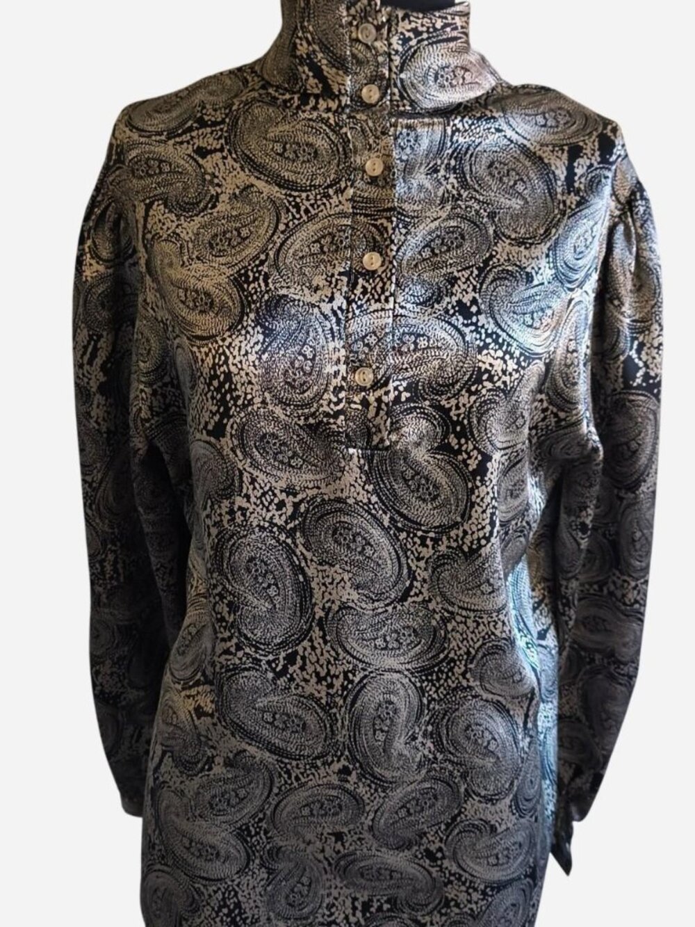 Vintage Metallic Paisley High Neck Blouse Size 12